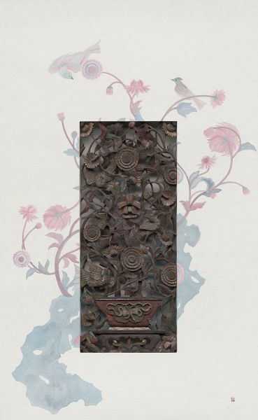 李婷婷 花与湖石 154×95.2cm 综合材料 2015