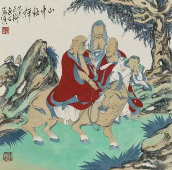山中悟禅 50cm×50cm 纸本设色 2015 年