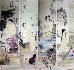 作品人物四条屏