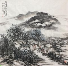 作品云霞荡漾一村祥瑞
