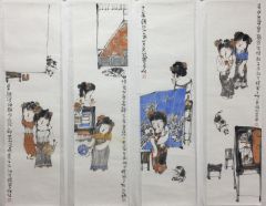 作品人物四条屏