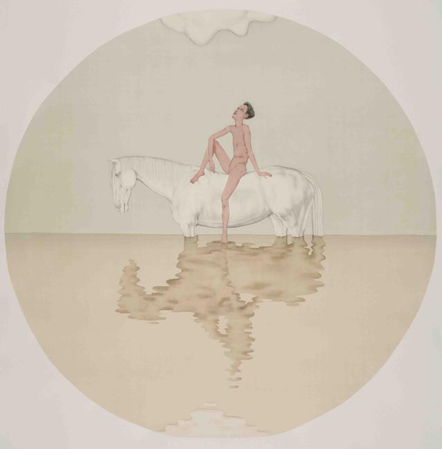 丁荭《向南飞》绢本设色，直径150cm，2014.jpg