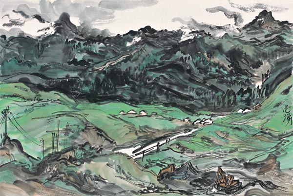 范扬 沙湾东大塘村口 28×41.5cm 纸本设色 2016年.jpg