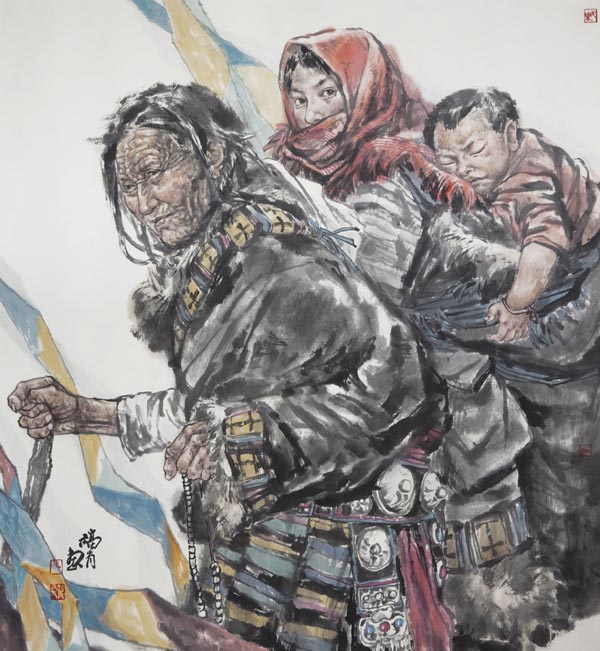 张福有《转经》 国画 纸本 96x96cm.jpg