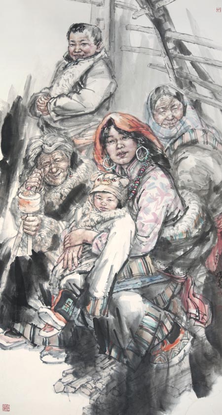 张福有《暖阳》国画 纸本 96x180cm.jpg