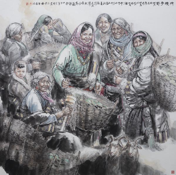 张福有 《收获季节》 国画 纸本 180x180cm.jpg