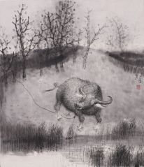 戴顺智作品池塘暮色