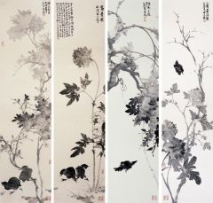 周逢俊作品花鸟条屏