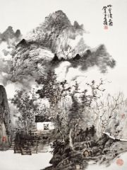 周逢俊作品草堂读书图