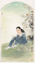 孟刚作品闲坐花荫香满衣