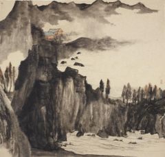 李博作品遥峰积翠雨初收