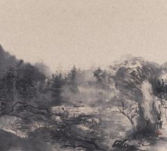 李博作品日光穿树晓烟低