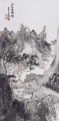 李博作品山近雨难暗