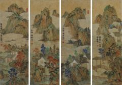 刘庆广作品青绿山水四条屏