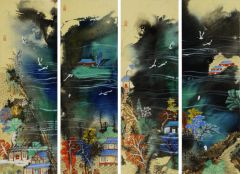 刘庆广作品泼彩四条屏