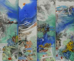刘庆广作品泼彩四条屏