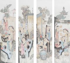 赵锦龙作品古人诗意四条屏