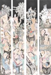 赵锦龙作品琴棋书画四条屏