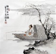 张立奎作品秋潭垂钓图