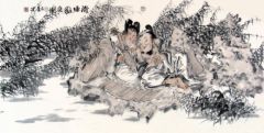 张立奎作品清塘观鱼图
