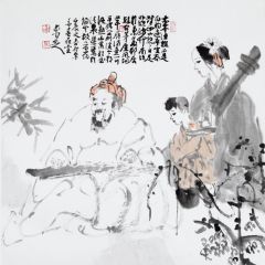 马未定作品抚琴图