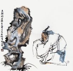 陈燕侬作品米闹拜石图