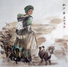 崔虹作品秋行图