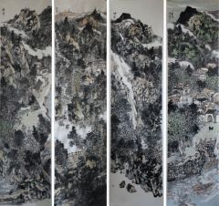 孙鸿庚作品山水四条屏