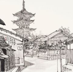 周逢俊作品日本天龙寺写生